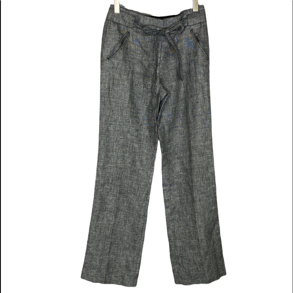 Lafayette 148 New York Linen High -Rise Wide Leg Paper Bag Pants Black /White 4